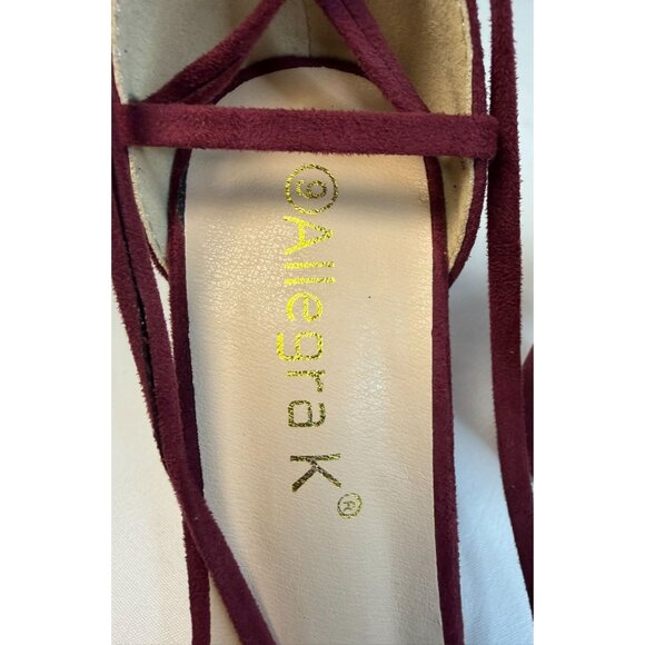 Allegra K Women's Size 9 Burgundy Open Toe Lace Up Chunky High Heel Sandals - Picture 11 of 11